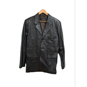 Vintage Saxony Collection Black Leather Blazer Jacket Genuine Leather 90s